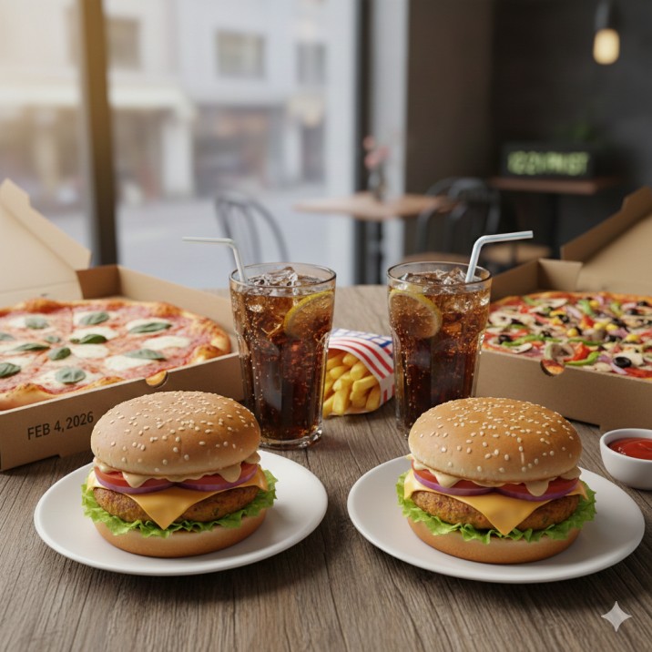 2 Veg Burger + 2 Pizza + Cold Drink